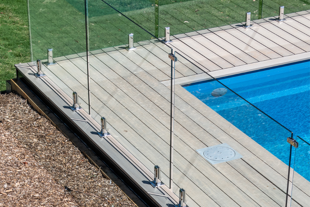 Pool Area, glass fence and decking